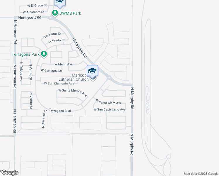 map of restaurants, bars, coffee shops, grocery stores, and more near 18741 North Gabrieles Way in Maricopa