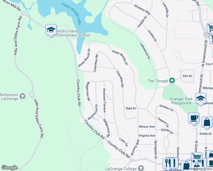 map of restaurants, bars, coffee shops, grocery stores, and more near 518 Pineview Terrace in LaGrange
