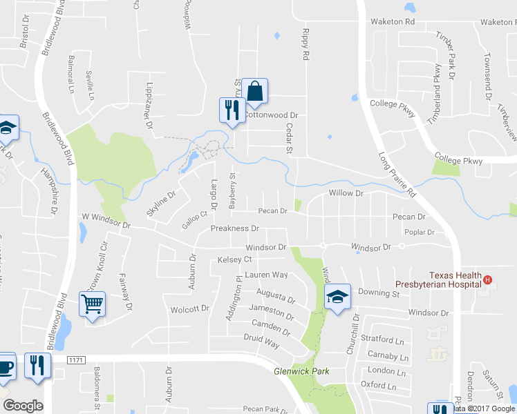 map of restaurants, bars, coffee shops, grocery stores, and more near 4709 Plum Street in Flower Mound