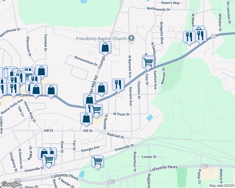 map of restaurants, bars, coffee shops, grocery stores, and more near 1014 U.S. 29 in LaGrange