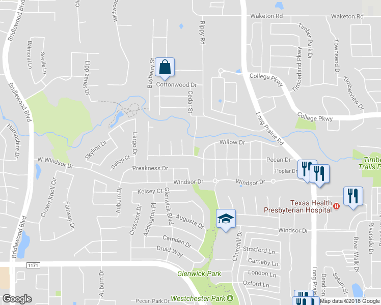 map of restaurants, bars, coffee shops, grocery stores, and more near 4709 Mesquite Street in Flower Mound