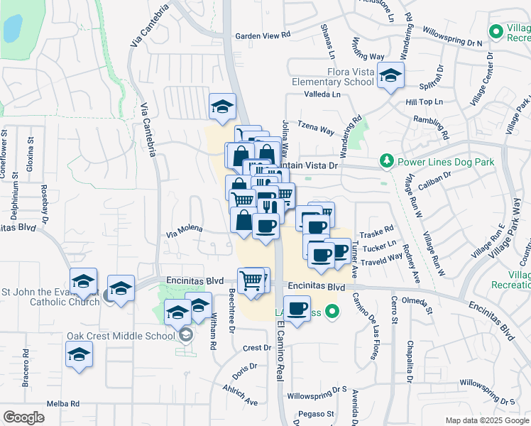 map of restaurants, bars, coffee shops, grocery stores, and more near 242 N El Camino Real in Encinitas