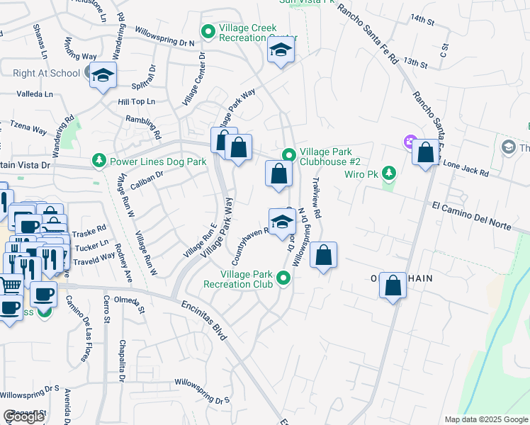 map of restaurants, bars, coffee shops, grocery stores, and more near 2015 Shadytree Lane in Encinitas