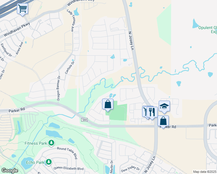 map of restaurants, bars, coffee shops, grocery stores, and more near 1639 Parker Road in Carrollton