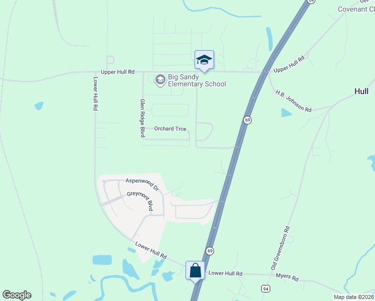 map of restaurants, bars, coffee shops, grocery stores, and more near 12405 Orchard Terrace in Moundville