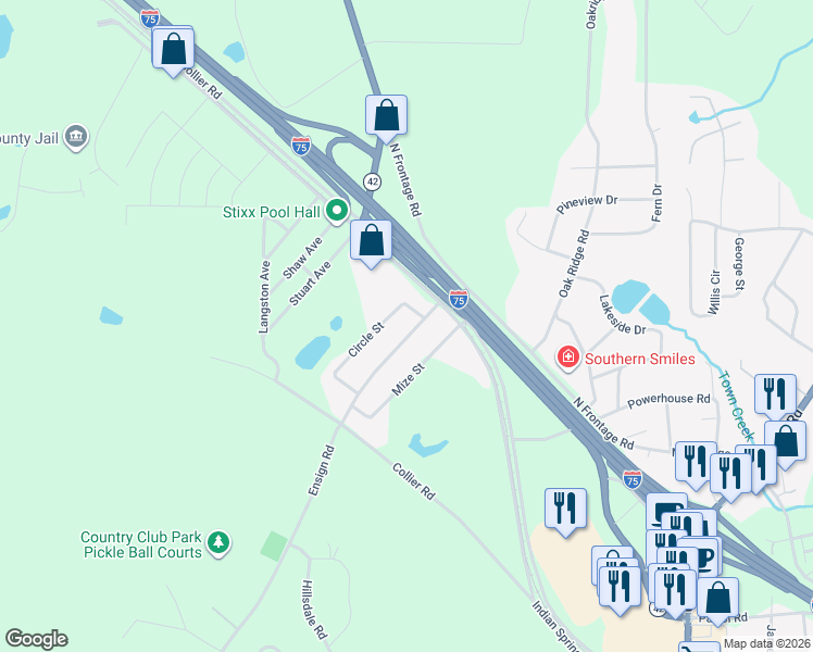map of restaurants, bars, coffee shops, grocery stores, and more near 37 Ensign Road in Forsyth