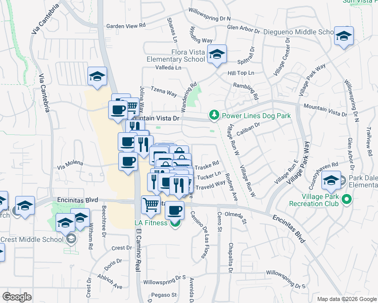 map of restaurants, bars, coffee shops, grocery stores, and more near 280 Turner Avenue in Encinitas