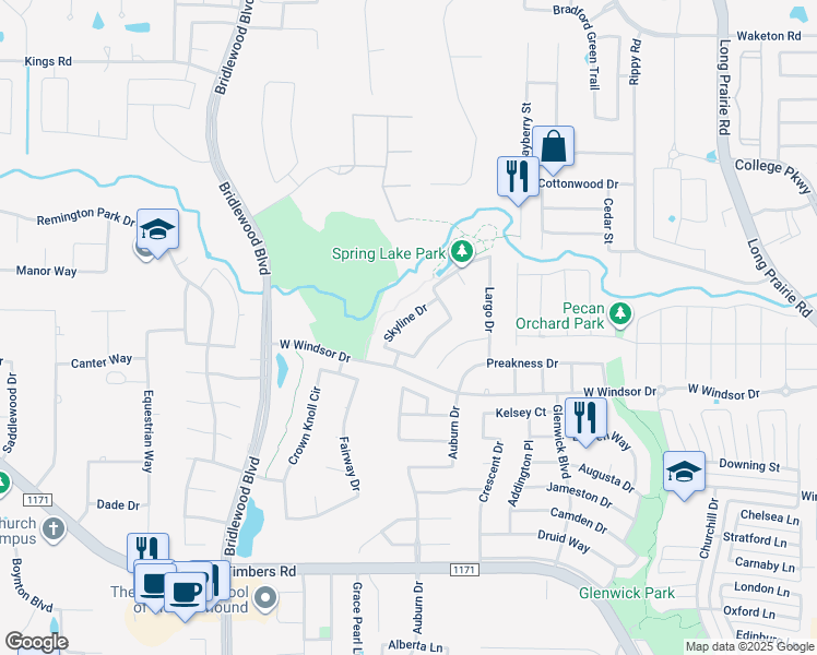 map of restaurants, bars, coffee shops, grocery stores, and more near 4628 Skyline Dr in Flower Mound