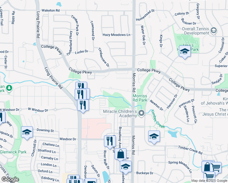 map of restaurants, bars, coffee shops, grocery stores, and more near 2211 Timber Creek Trail in Flower Mound