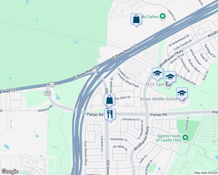map of restaurants, bars, coffee shops, grocery stores, and more near 332 Wyndale Drive in The Colony