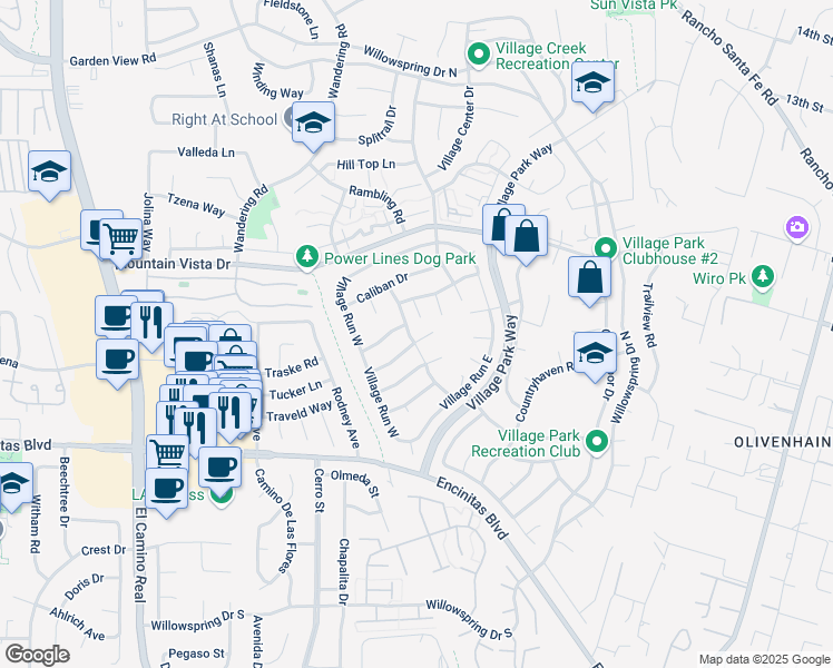 map of restaurants, bars, coffee shops, grocery stores, and more near 1750 Red Barn Road in Encinitas