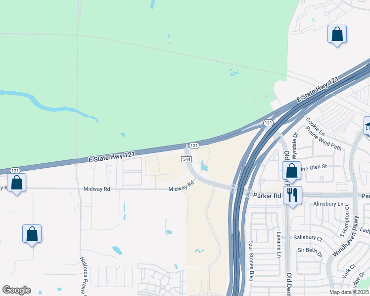 map of restaurants, bars, coffee shops, grocery stores, and more near Farm to Market Road 544 in Lewisville