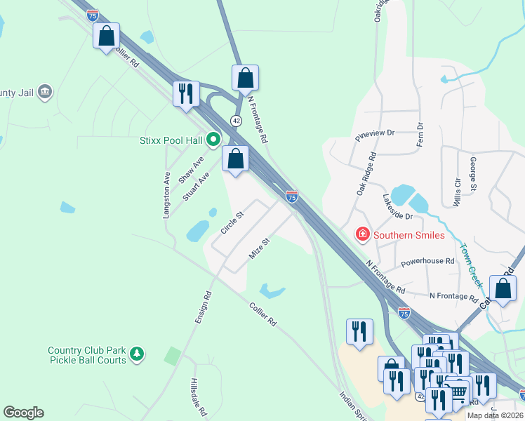 map of restaurants, bars, coffee shops, grocery stores, and more near 37 Ensign Road in Forsyth