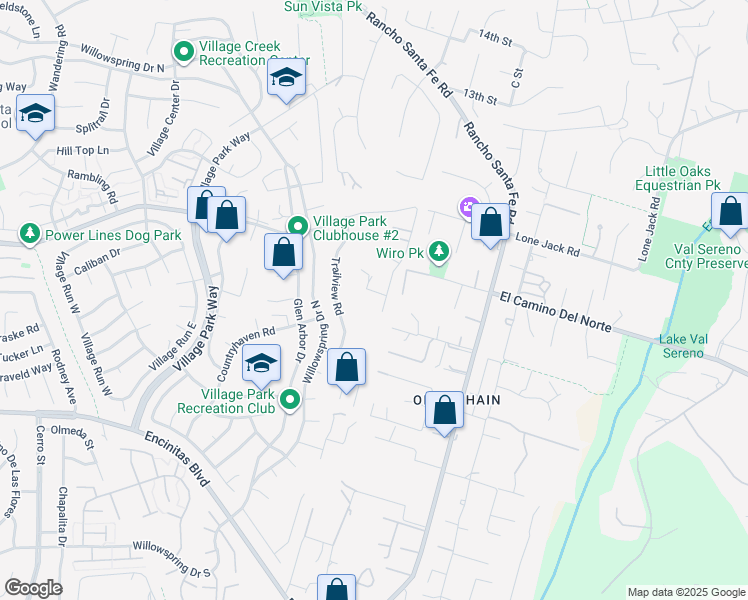 map of restaurants, bars, coffee shops, grocery stores, and more near 2217 Running Spring Place in Encinitas