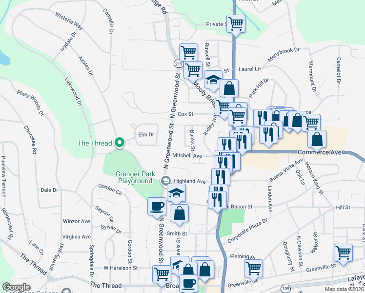 map of restaurants, bars, coffee shops, grocery stores, and more near 142 Mitchell Avenue in LaGrange