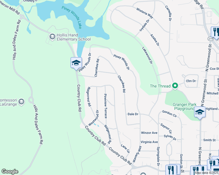 map of restaurants, bars, coffee shops, grocery stores, and more near 518 Pineview Terrace in LaGrange