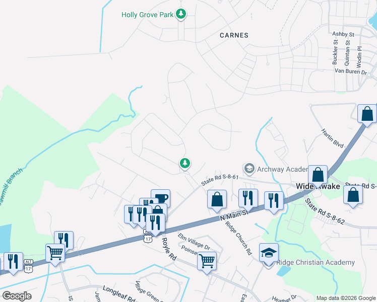 map of restaurants, bars, coffee shops, grocery stores, and more near 148 Apryl Lane in Summerville