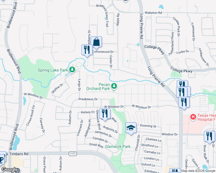 map of restaurants, bars, coffee shops, grocery stores, and more near 4709 Mesquite Street in Flower Mound