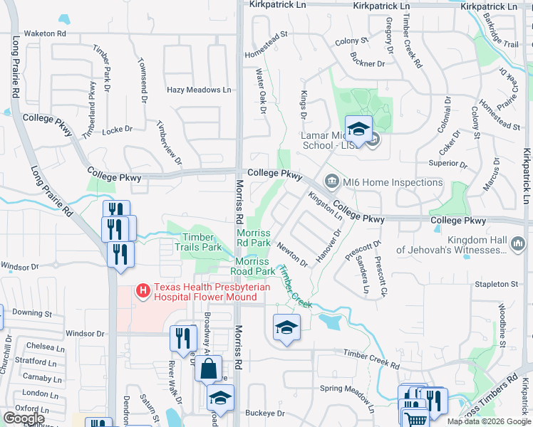 map of restaurants, bars, coffee shops, grocery stores, and more near 1917 Torrey Pine Drive in Flower Mound