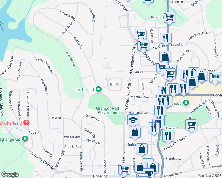 map of restaurants, bars, coffee shops, grocery stores, and more near 210 Beechwood Circle in LaGrange