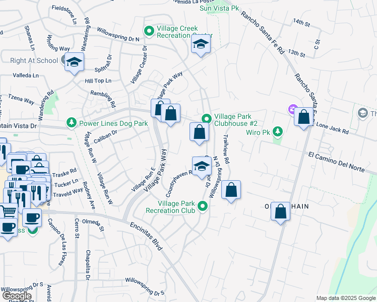 map of restaurants, bars, coffee shops, grocery stores, and more near 2015 Shadytree Lane in Encinitas