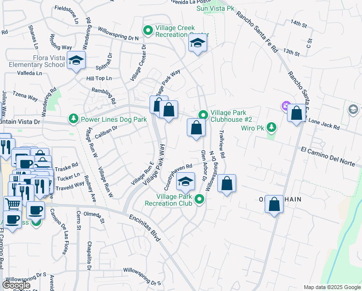 map of restaurants, bars, coffee shops, grocery stores, and more near 1941 Misty Circle in Encinitas