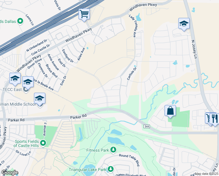 map of restaurants, bars, coffee shops, grocery stores, and more near 3613 Sir Kelly Street in The Colony