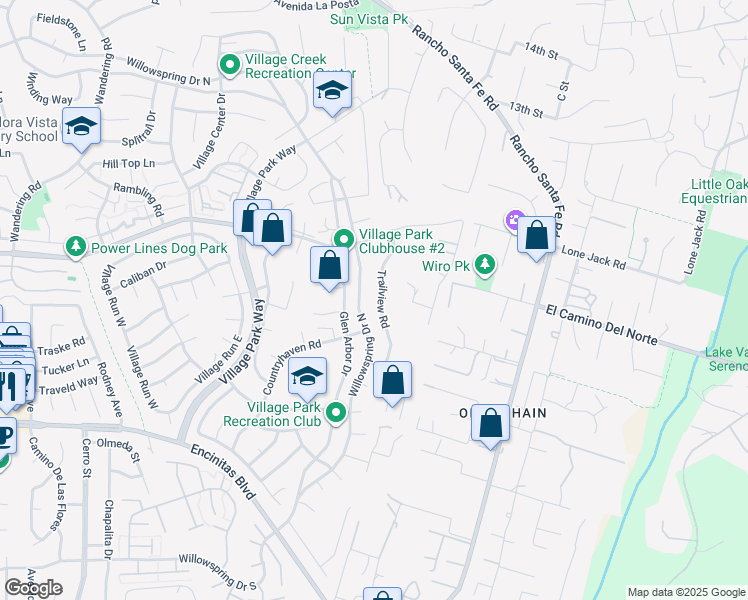 map of restaurants, bars, coffee shops, grocery stores, and more near 340 Trailview Road in Encinitas