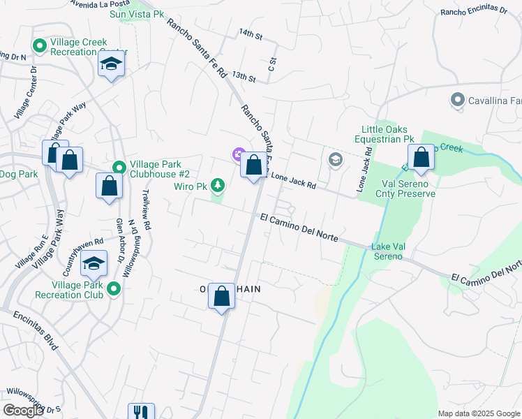 map of restaurants, bars, coffee shops, grocery stores, and more near 2433 El Camino Del Norte in Encinitas