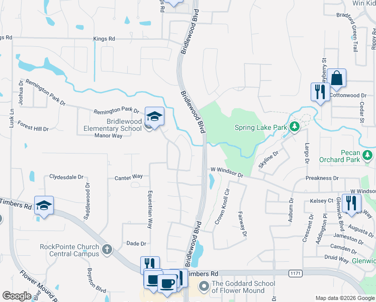 map of restaurants, bars, coffee shops, grocery stores, and more near 4717 Hampshire Drive in Flower Mound