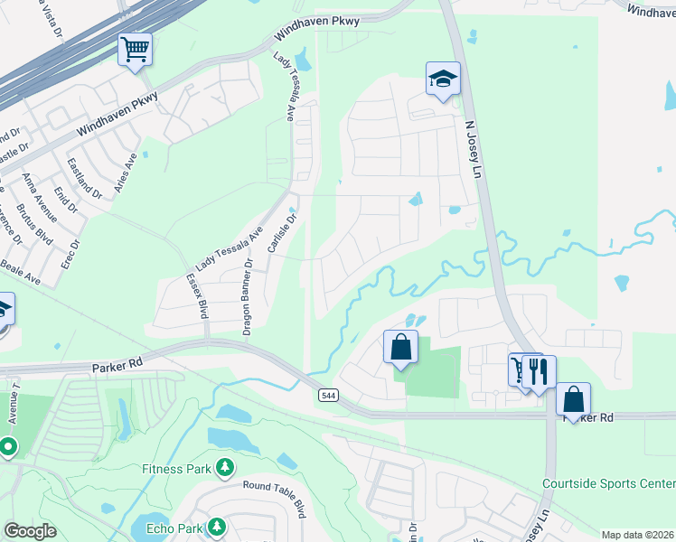 map of restaurants, bars, coffee shops, grocery stores, and more near Crider Road in Lewisville