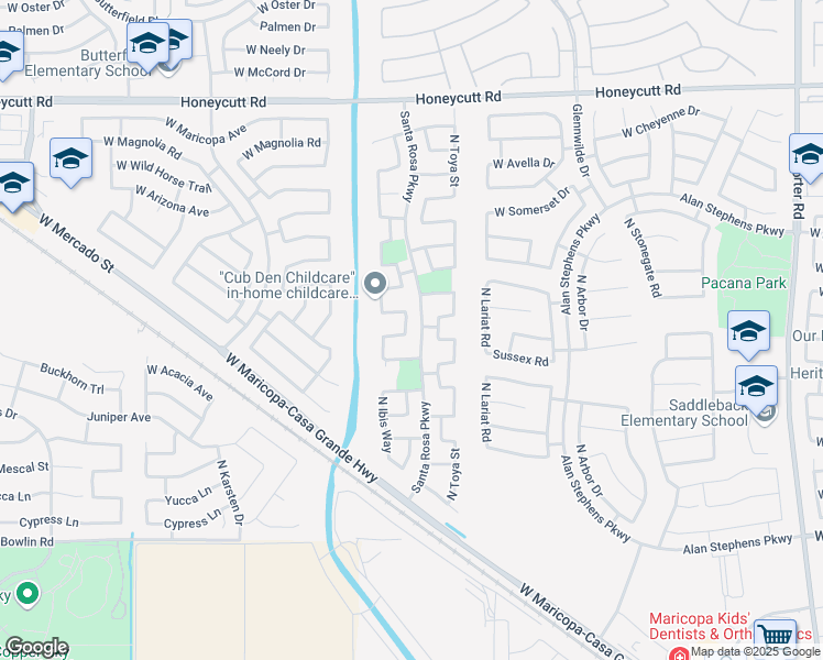 map of restaurants, bars, coffee shops, grocery stores, and more near 18807 North Wilson Street in Maricopa