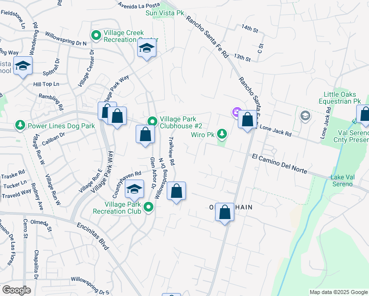 map of restaurants, bars, coffee shops, grocery stores, and more near 2206 Running Spring Place in Encinitas