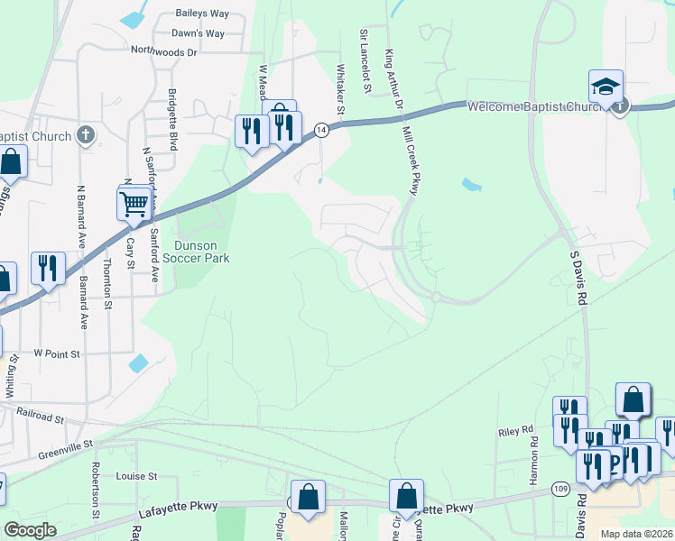 map of restaurants, bars, coffee shops, grocery stores, and more near Shenandoah Lane in LaGrange
