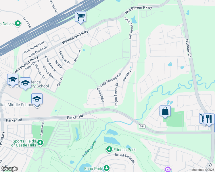 map of restaurants, bars, coffee shops, grocery stores, and more near 3725 Dame Cara Way in Carrollton