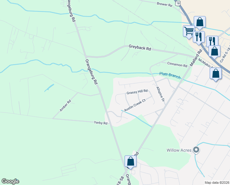 map of restaurants, bars, coffee shops, grocery stores, and more near 169 Osage Way in Summerville