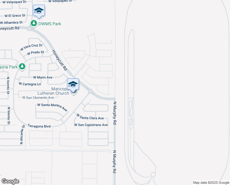 map of restaurants, bars, coffee shops, grocery stores, and more near 17346 North Murphy Road in Maricopa