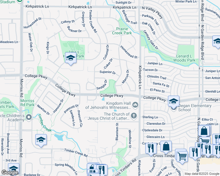 map of restaurants, bars, coffee shops, grocery stores, and more near 1019 Colony Street in Flower Mound