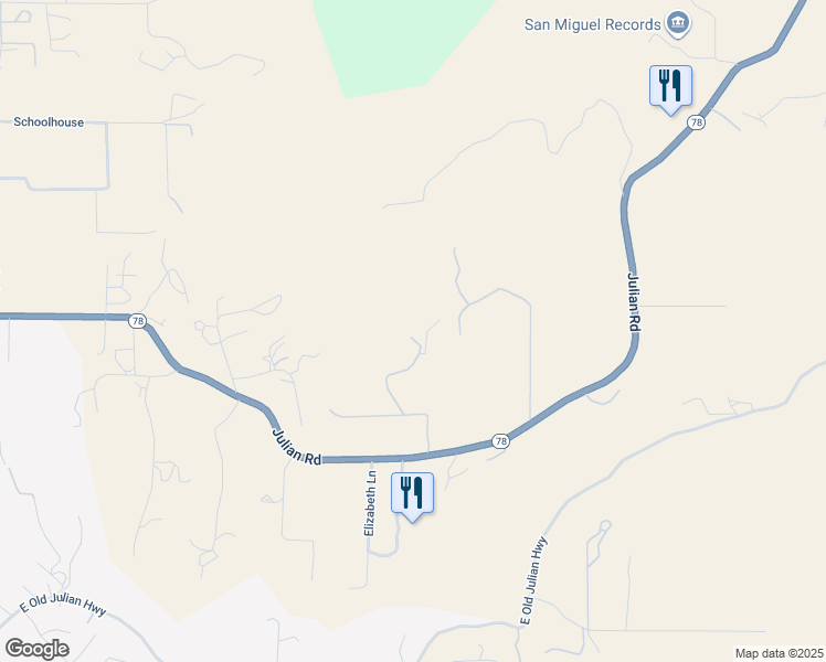map of restaurants, bars, coffee shops, grocery stores, and more near 18494 Paseo Pantera in Ramona