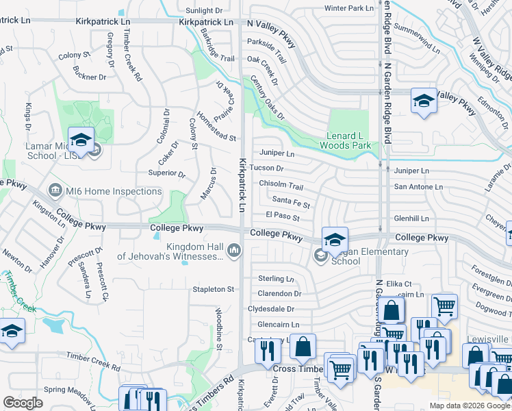 map of restaurants, bars, coffee shops, grocery stores, and more near 630 Reno Street in Lewisville