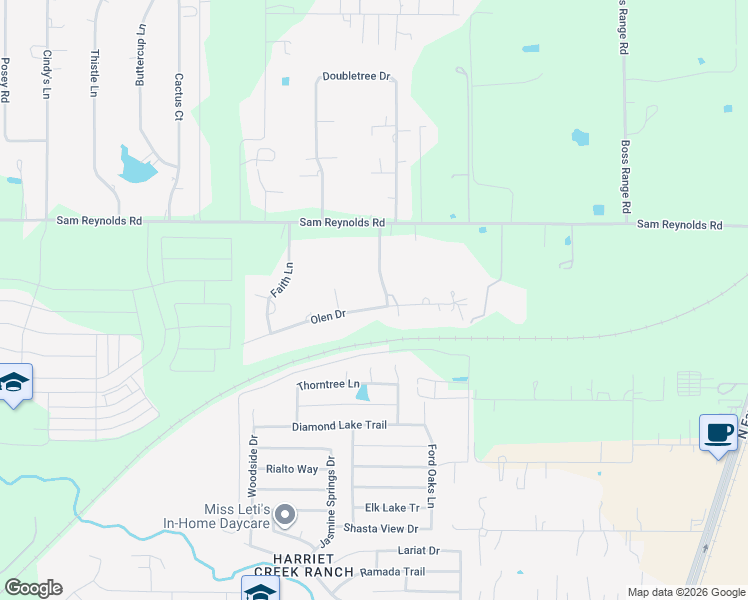 map of restaurants, bars, coffee shops, grocery stores, and more near 11483 Olen Drive in Justin