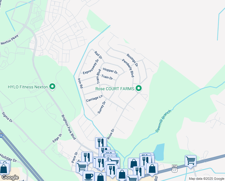 map of restaurants, bars, coffee shops, grocery stores, and more near 107 Trailway Dr in Summerville