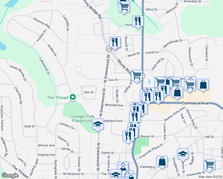 map of restaurants, bars, coffee shops, grocery stores, and more near 730 North Greenwood Street in LaGrange