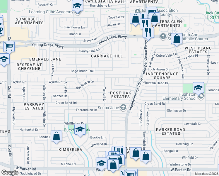 map of restaurants, bars, coffee shops, grocery stores, and more near 4000 Tumbril Lane in Plano