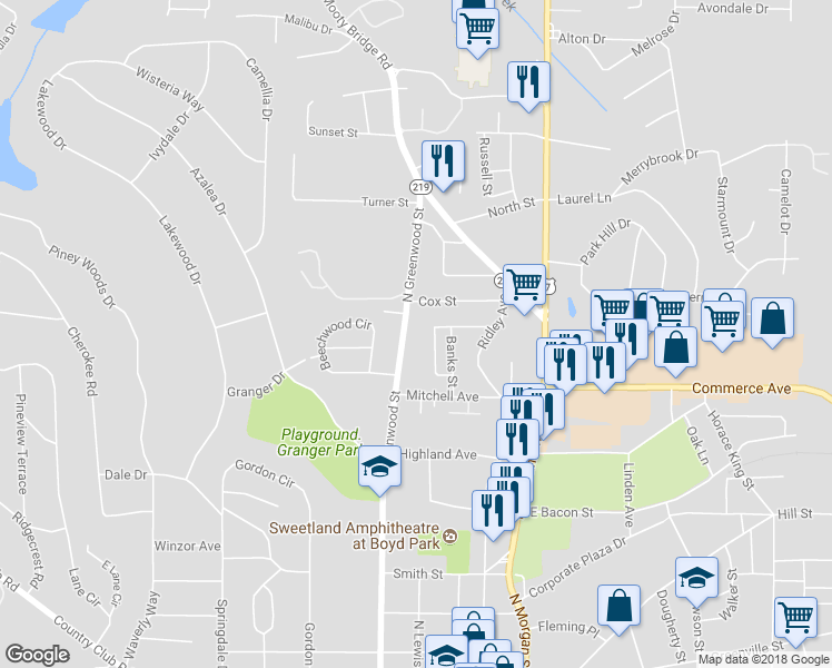 map of restaurants, bars, coffee shops, grocery stores, and more near 730 North Greenwood Street in LaGrange