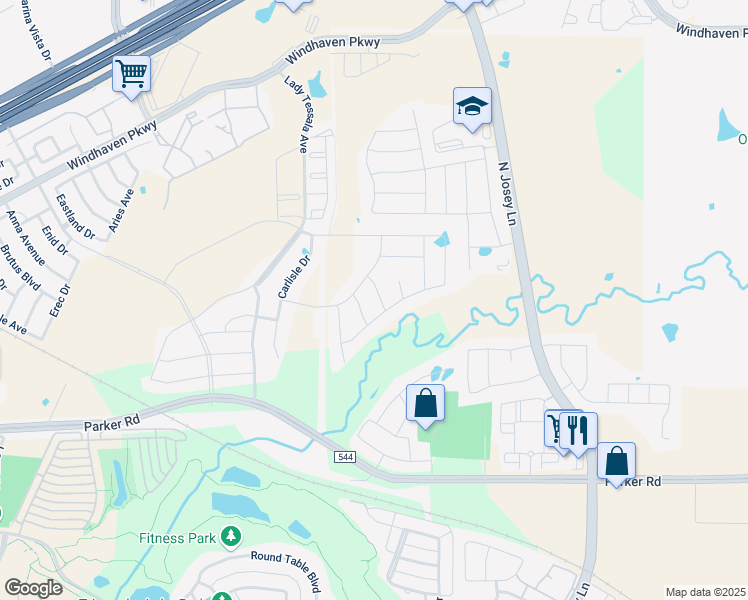 map of restaurants, bars, coffee shops, grocery stores, and more near Crider Road in Lewisville