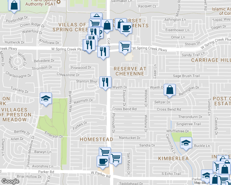 map of restaurants, bars, coffee shops, grocery stores, and more near 3917 Davis Circle in Plano