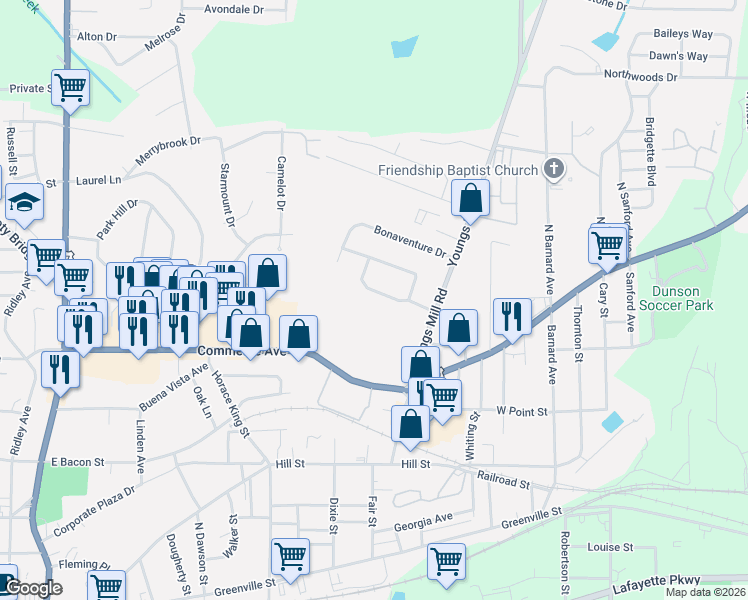 map of restaurants, bars, coffee shops, grocery stores, and more near 213 Rutland Circle in LaGrange