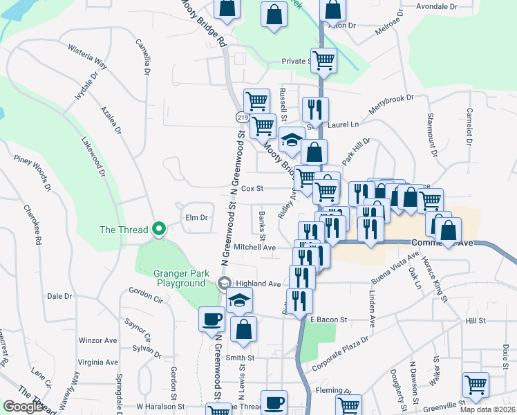 map of restaurants, bars, coffee shops, grocery stores, and more near 214 Banks Street in LaGrange