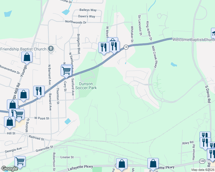 map of restaurants, bars, coffee shops, grocery stores, and more near Shenandoah Lane in LaGrange